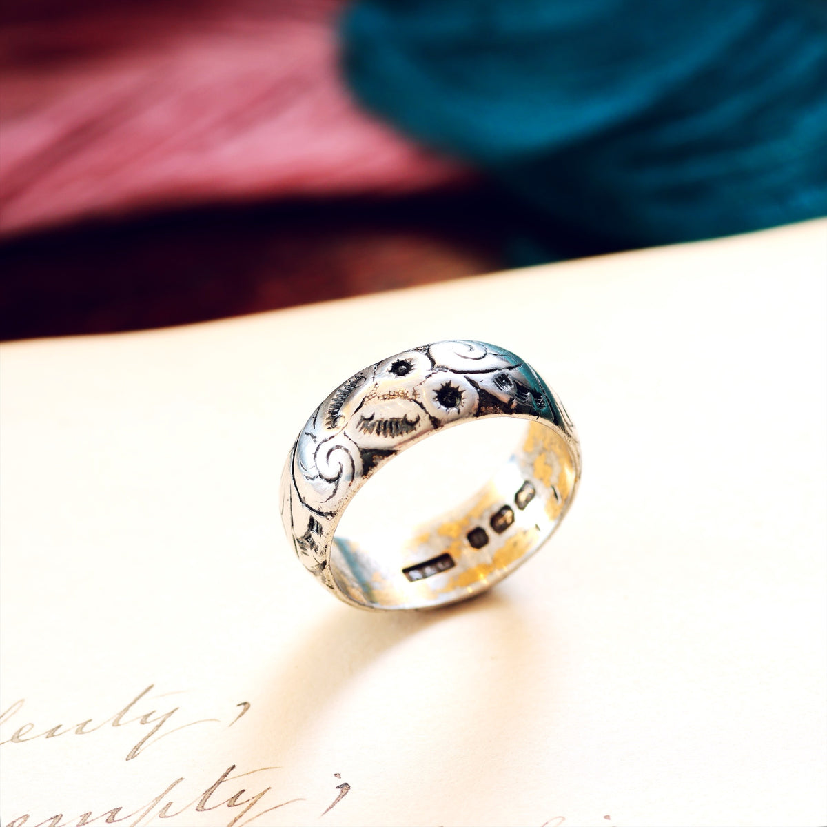 Antique Date 1887 Size 'Q' Silver Wedding Ring