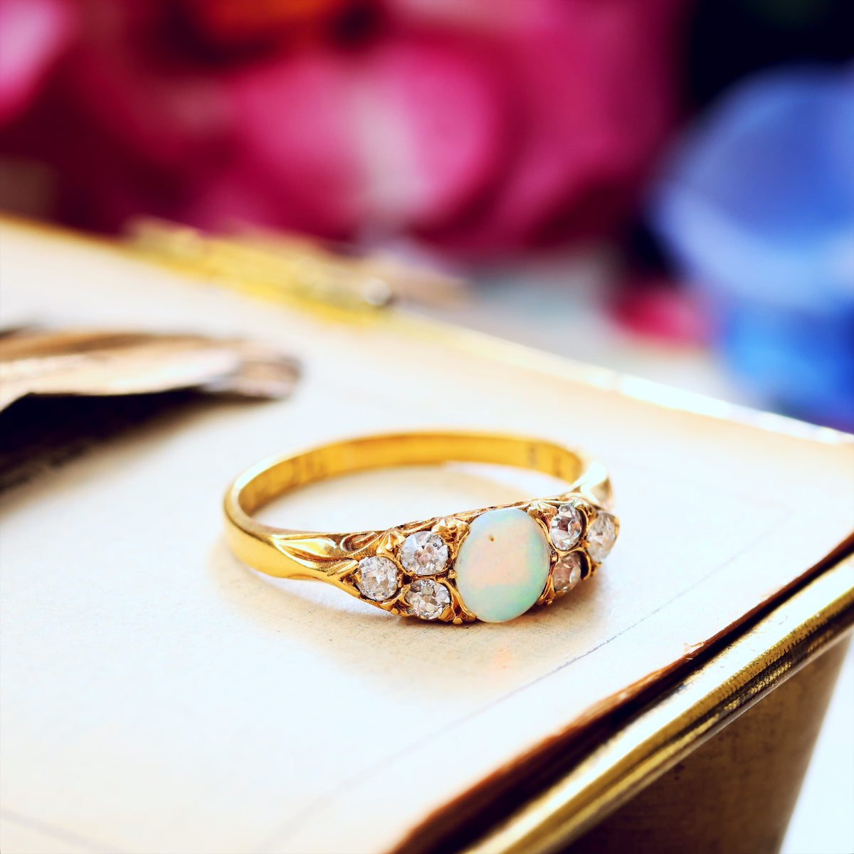 Antique Date 1891 Opal & Diamond Engagement Ring
