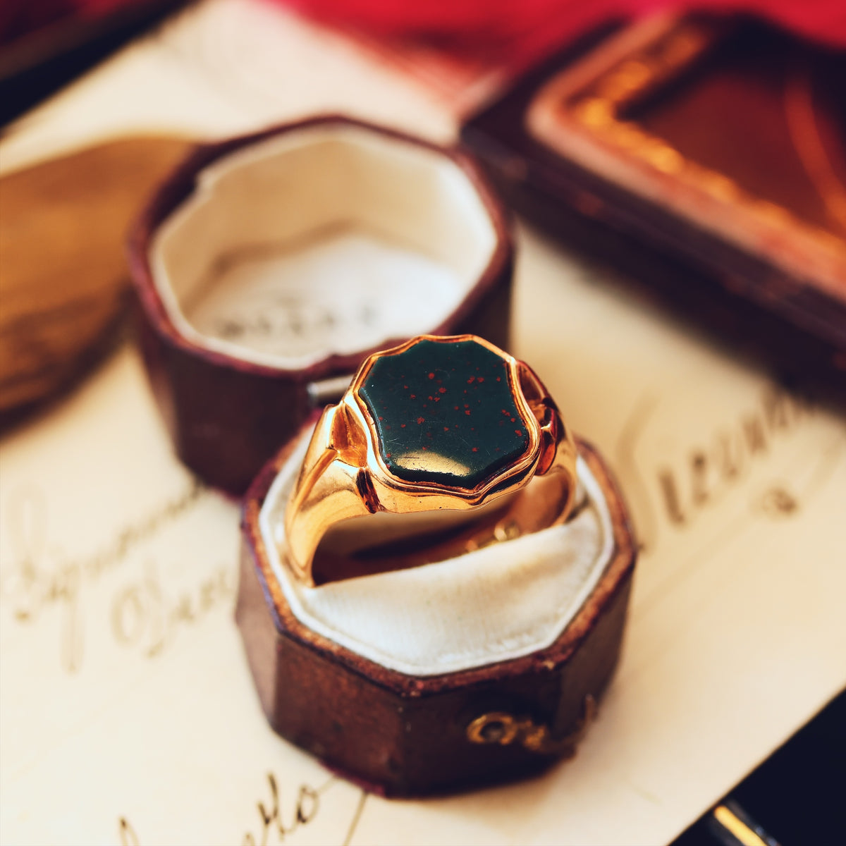 Antique Date 1892 15ct Gold Bloodstone Signet Ring