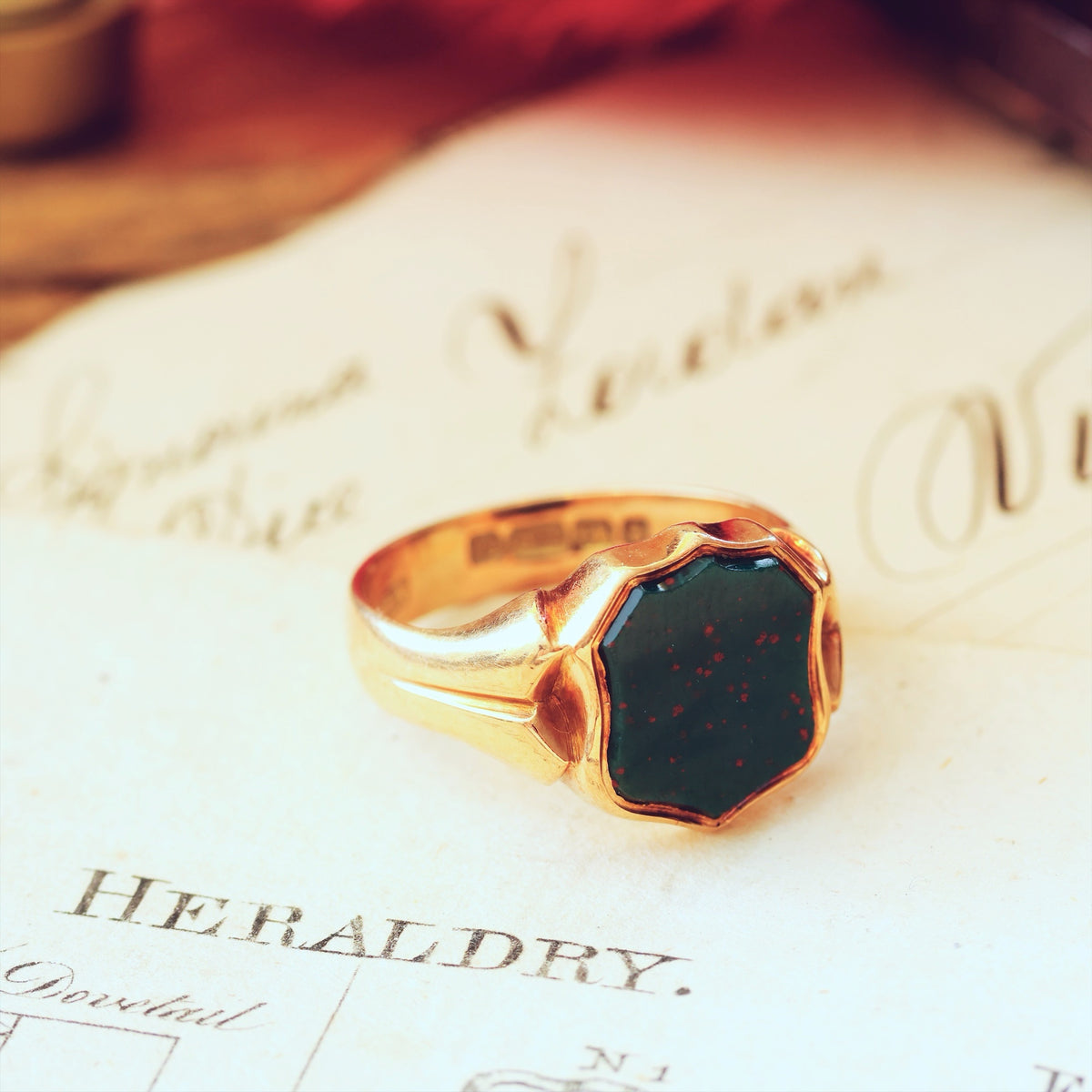 Antique Date 1892 15ct Gold Bloodstone Signet Ring
