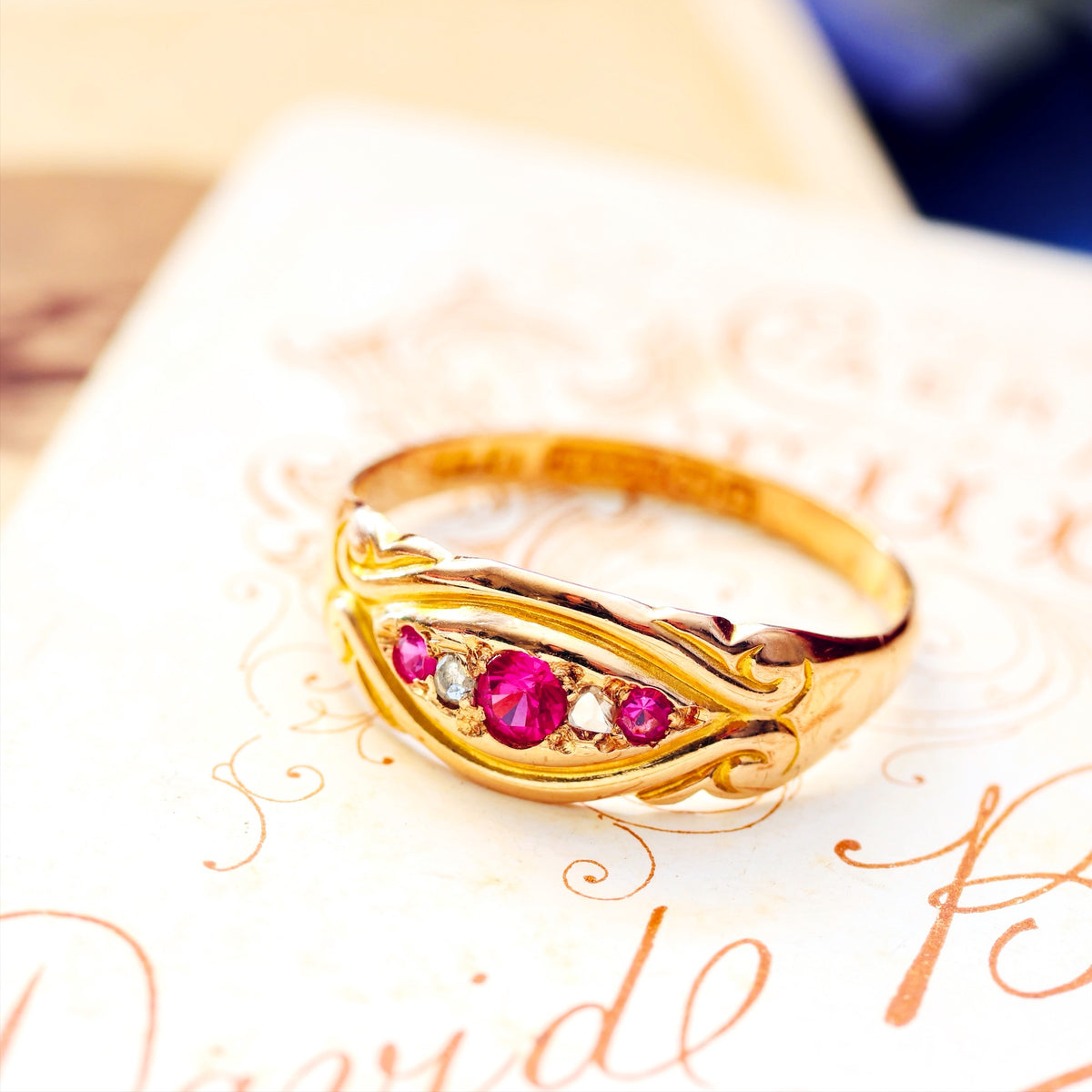 Antique Date 1896 15ct Gold Ruby & Diamond Ring