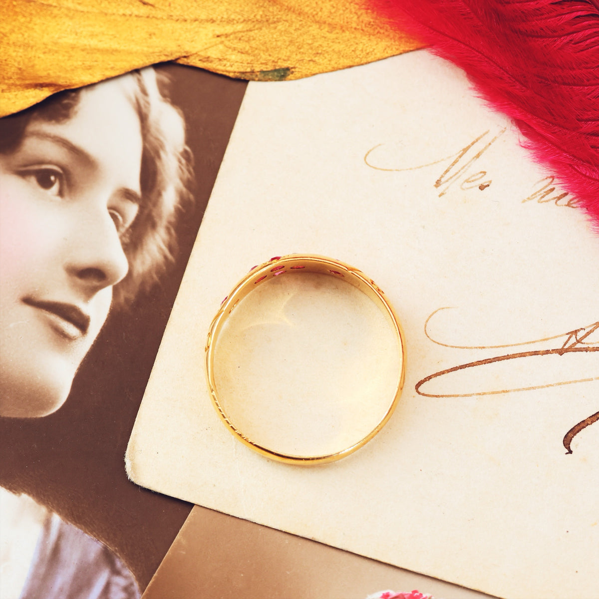 Date 1897 18ct Gold Ruby Gypsy Style Ring