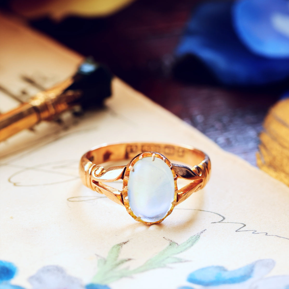 Magical Antique Date 1899 Blue Moonstone Ring