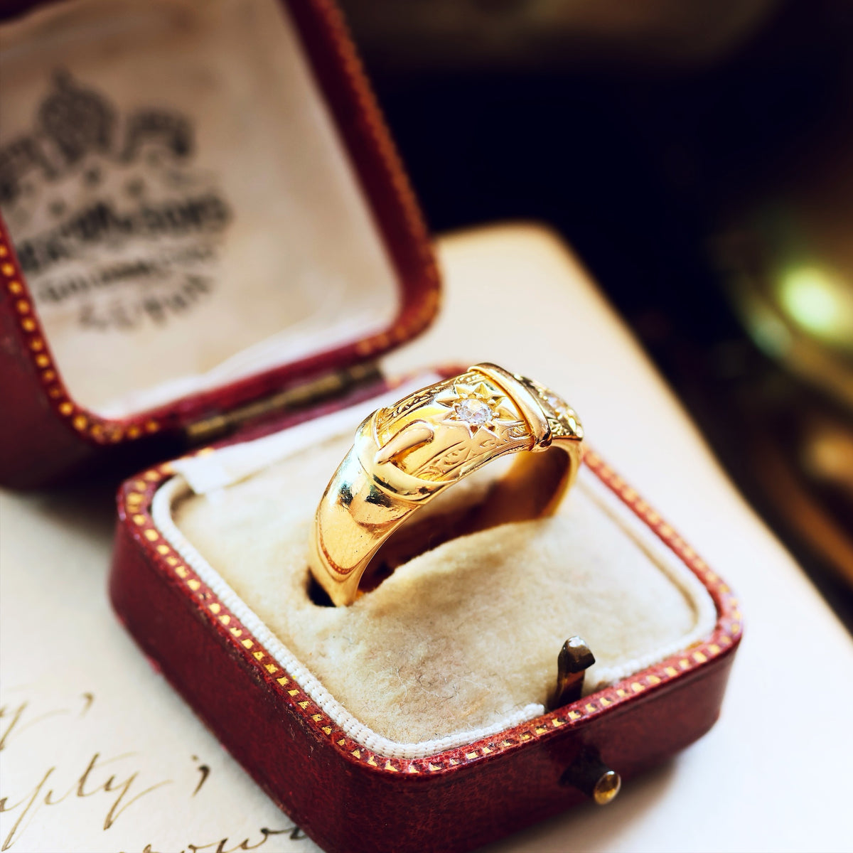 Antique Date 1899 Diamond 'Fidelity' Buckle Wedding Ring