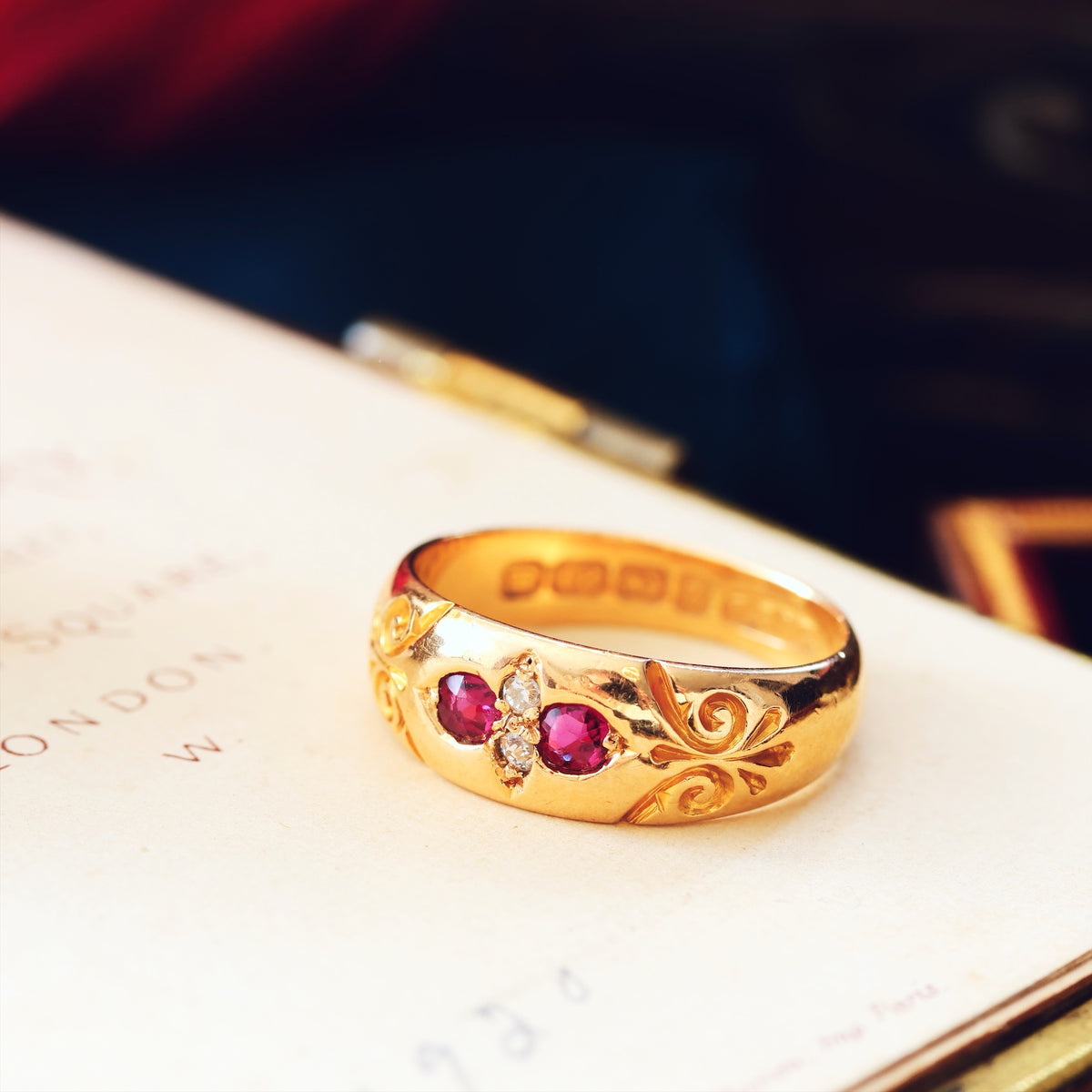 Antique Date 1899 Gypsy Ruby & Diamond Ring