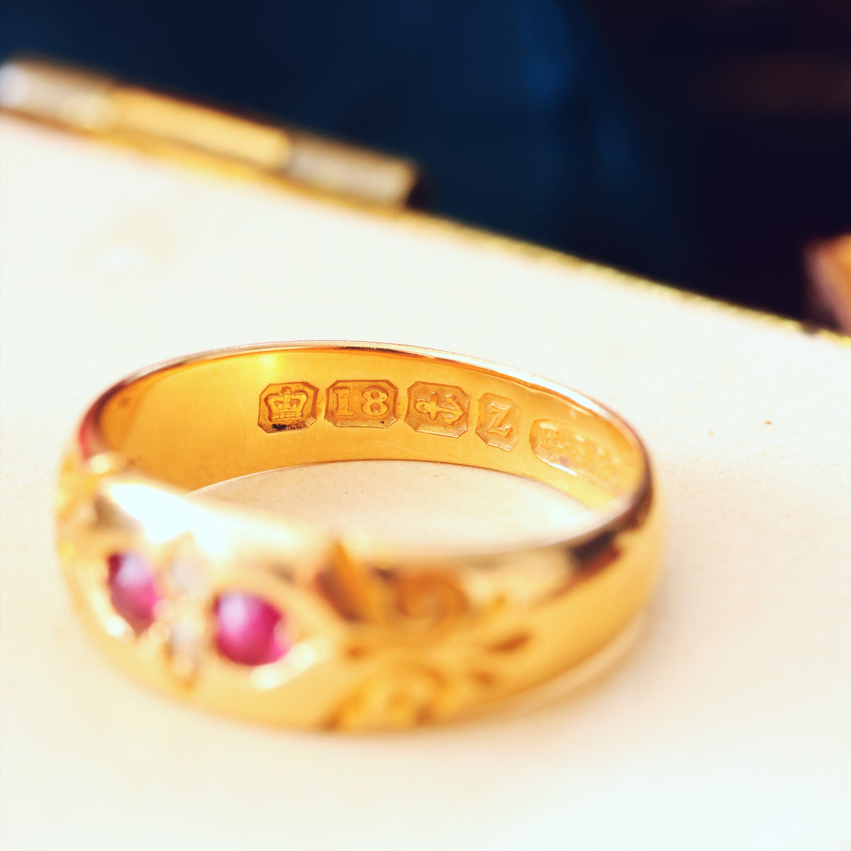 Antique Date 1899 Gypsy Ruby & Diamond Ring
