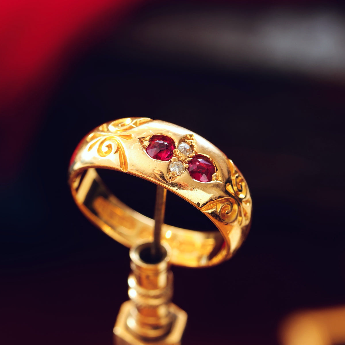Antique Date 1899 Gypsy Ruby & Diamond Ring