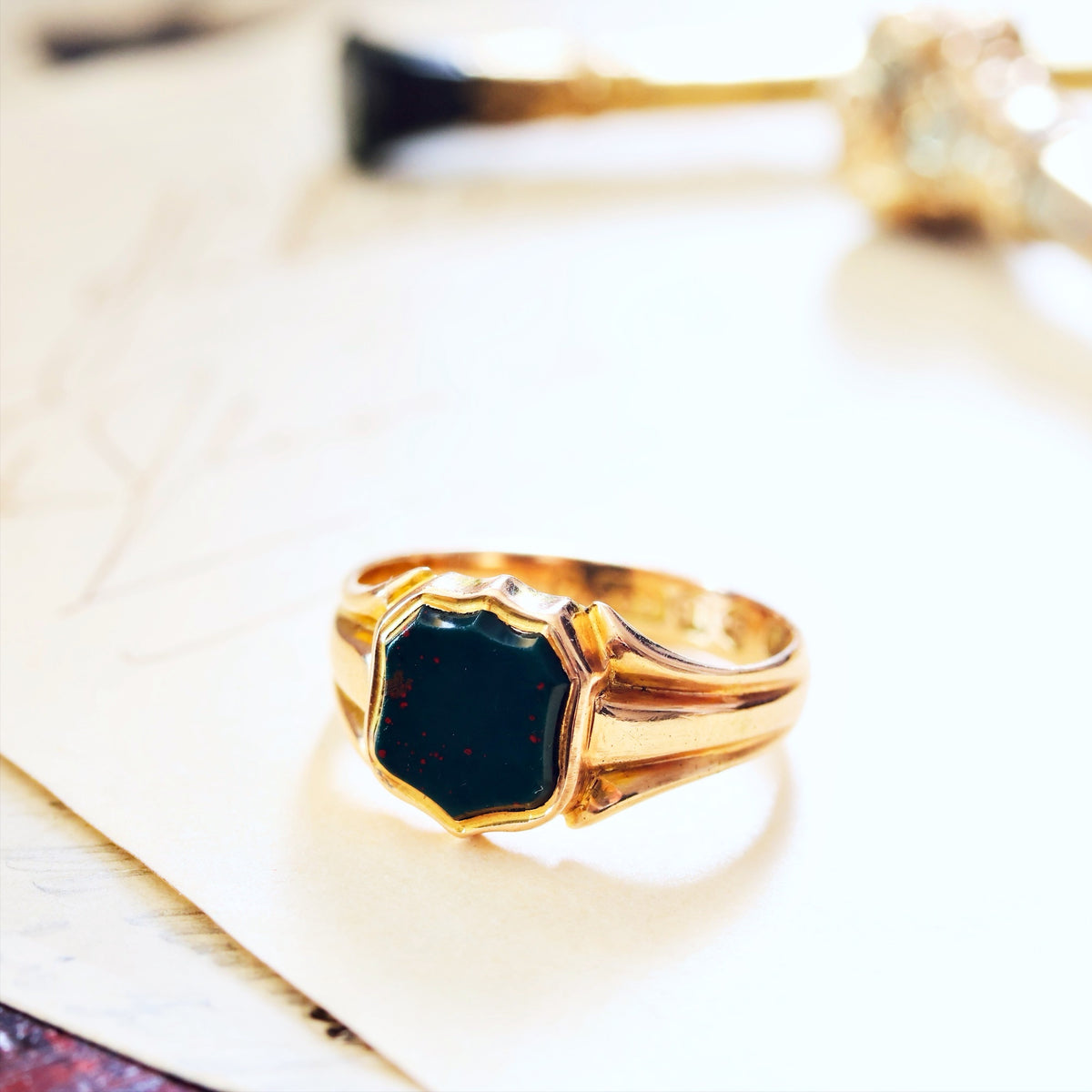 Antique Date 1899 Size Bloodstone Signet Ring