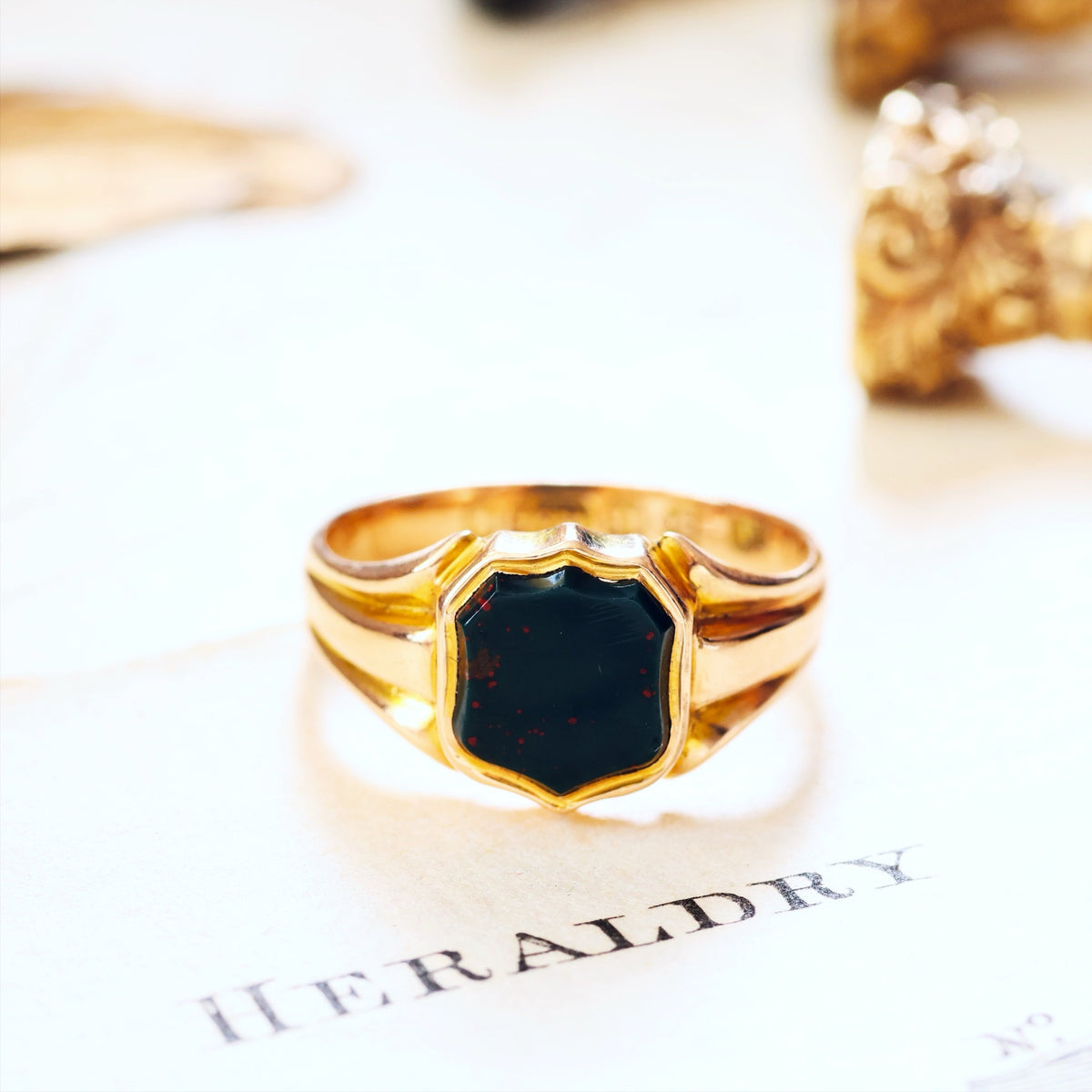 Antique Date 1899 Size P Bloodstone Signet Ring