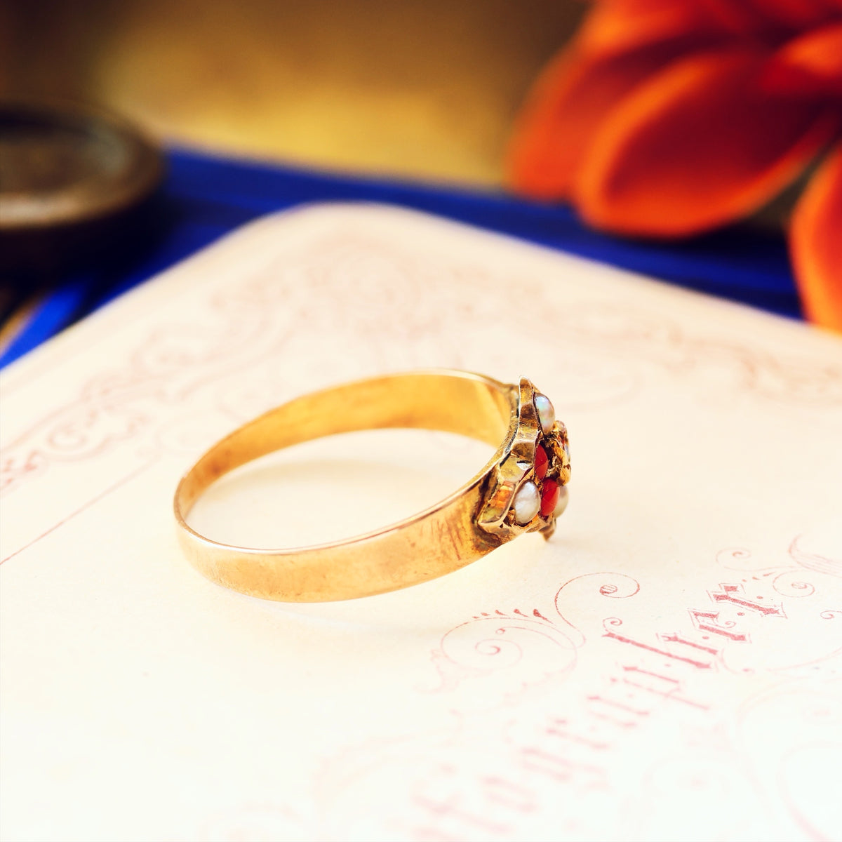 Antique Date 1900 Coral & Wild Pearl Ring