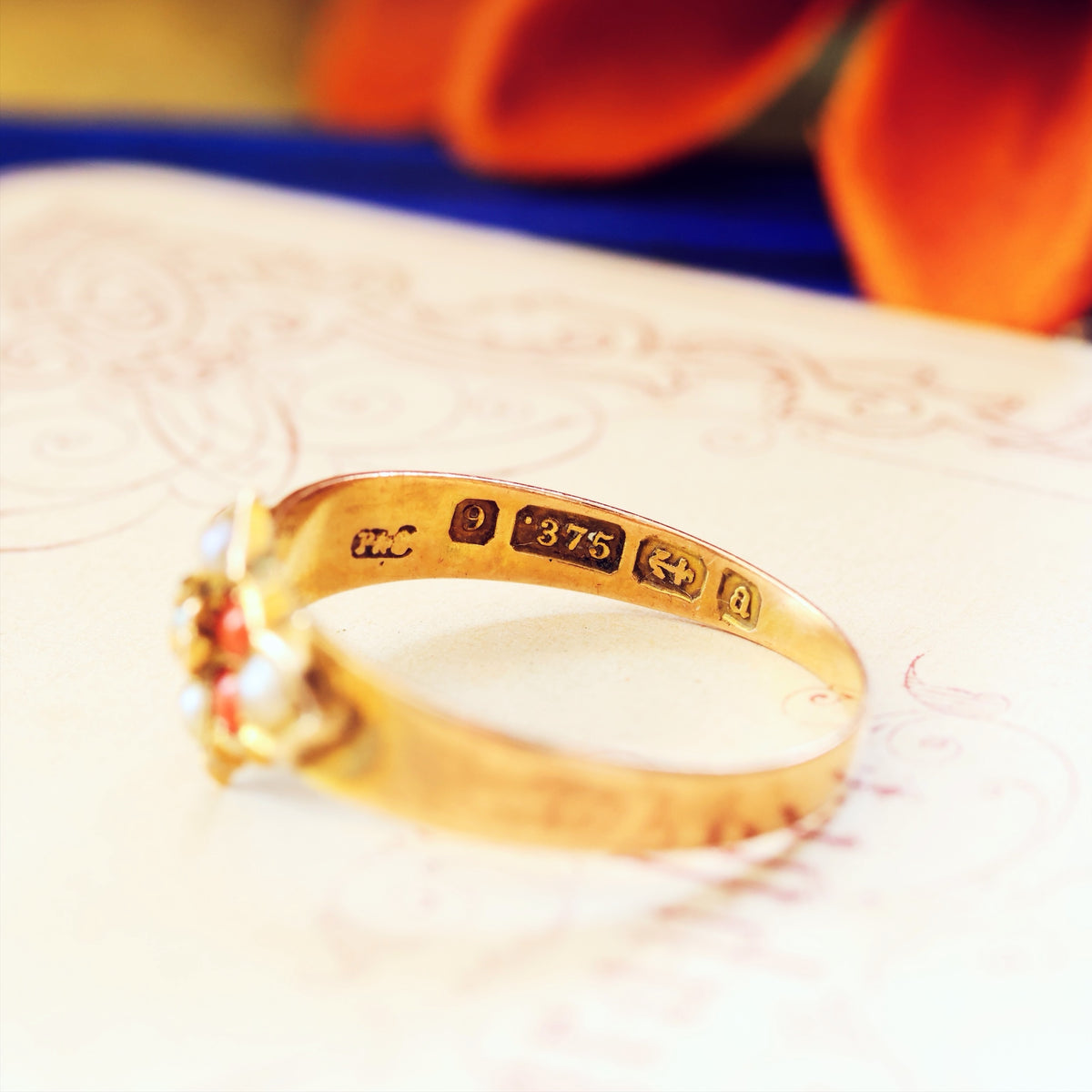 Antique Date 1900 Coral & Wild Pearl Ring