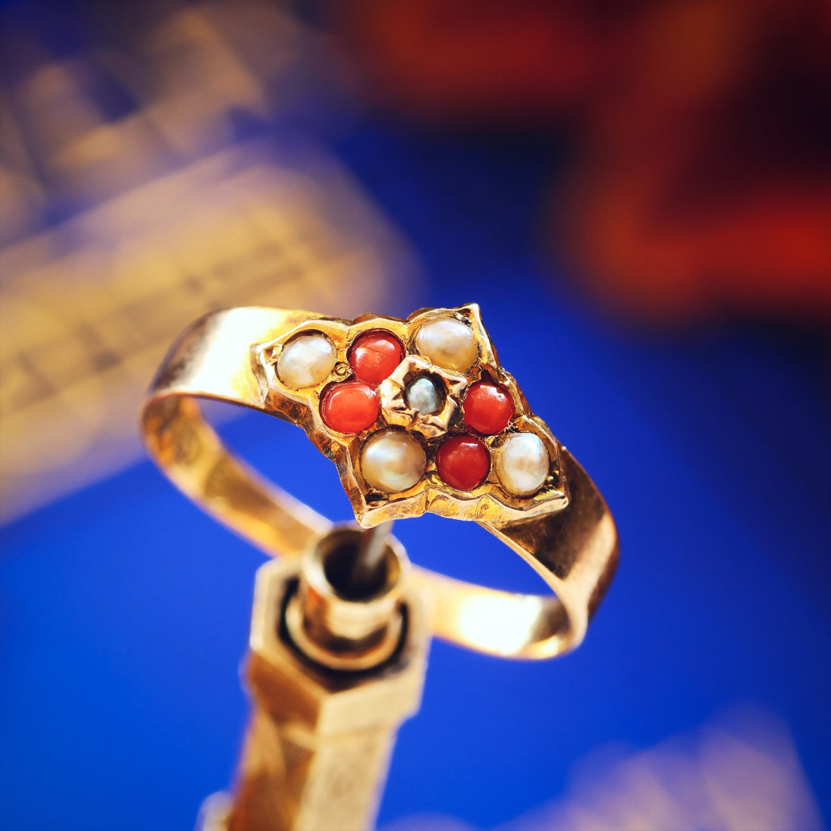 Antique Date 1900 Coral & Wild Pearl Ring