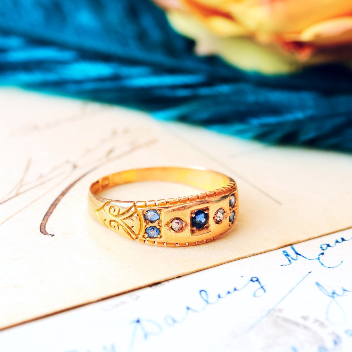 Sweet Date 1900 Sapphire & Diamond Gypsy Ring