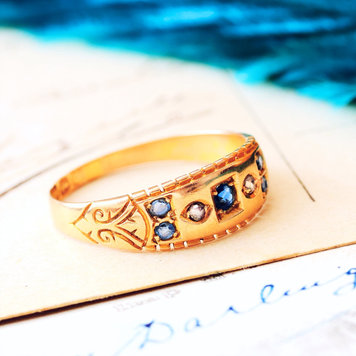 Sweet Date 1900 Sapphire & Diamond Gypsy Ring