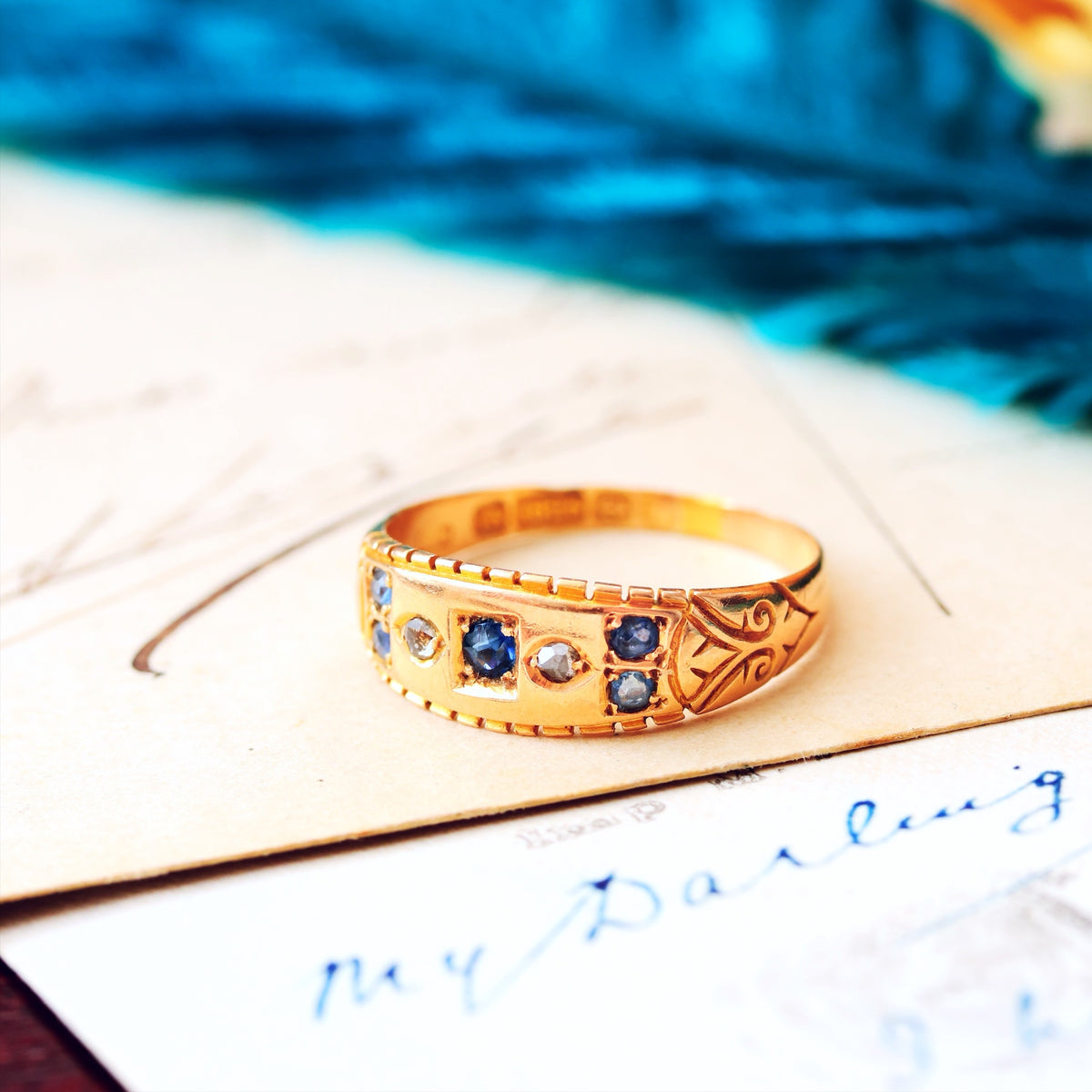 Sweet Date 1900 Sapphire & Diamond Gypsy Ring