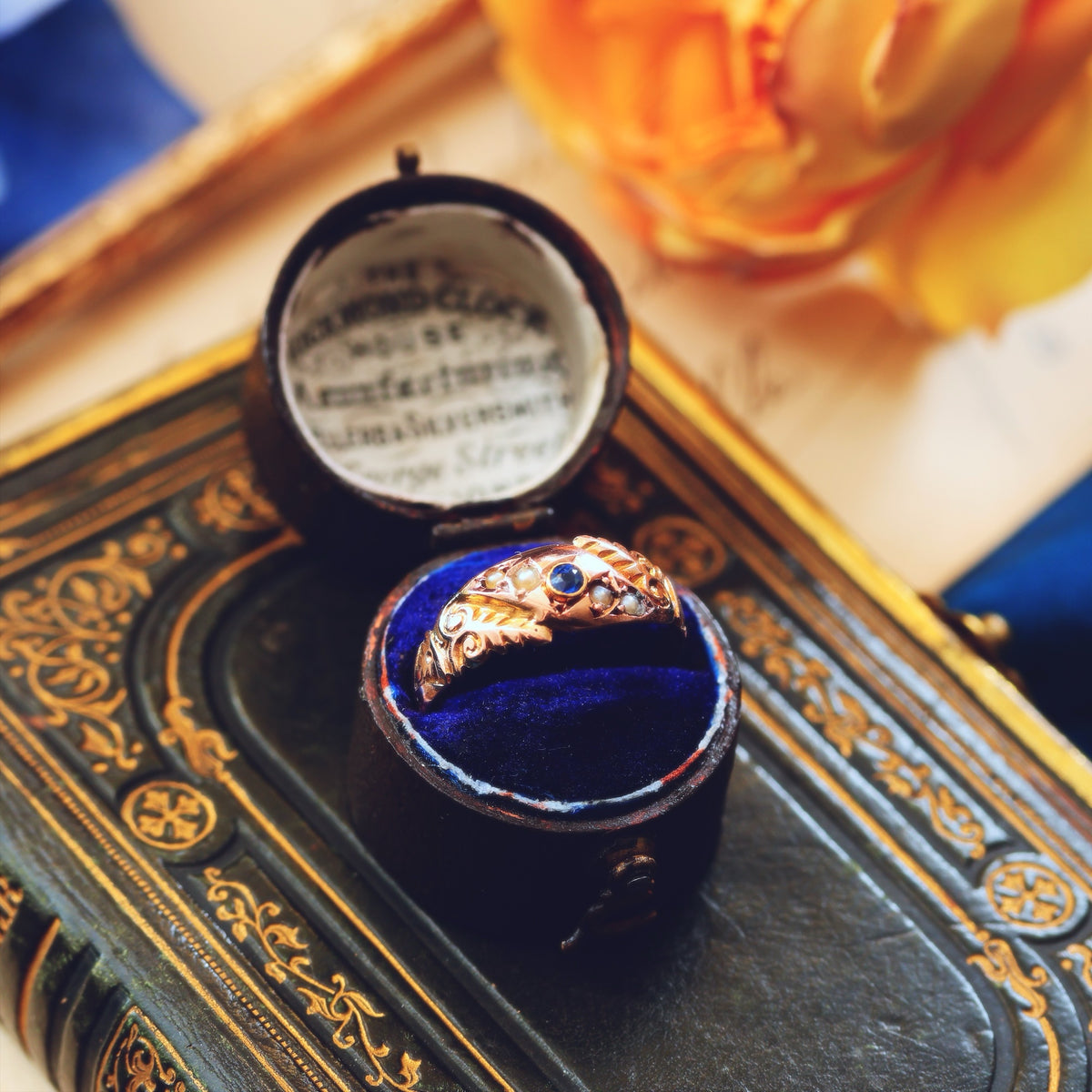 Date 1900 Sapphire & Seed Pearl Gypsy Ring