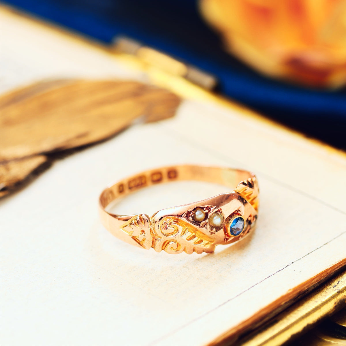 Date 1900 Sapphire & Seed Pearl Gypsy Ring