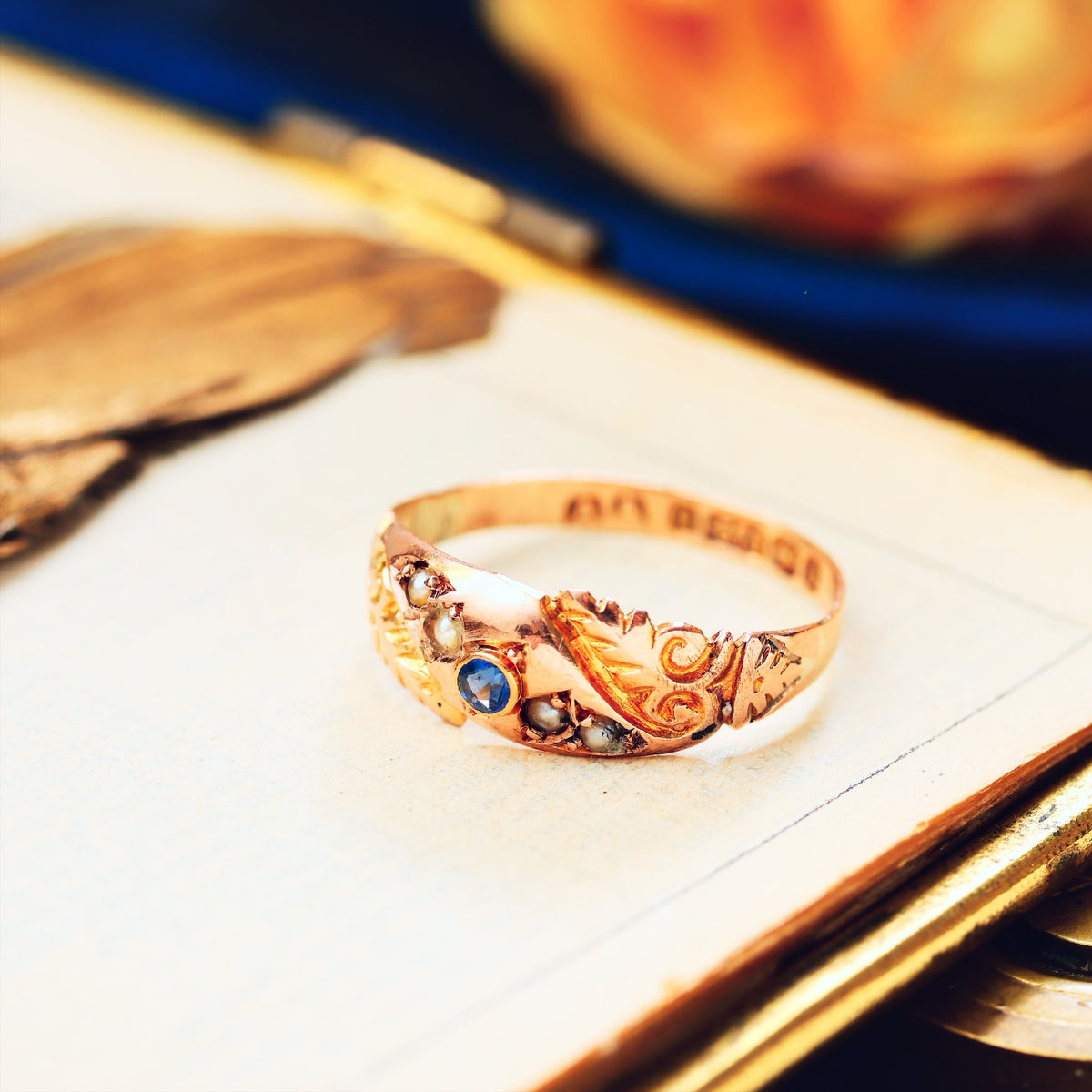 Date 1900 Sapphire & Seed Pearl Gypsy Ring