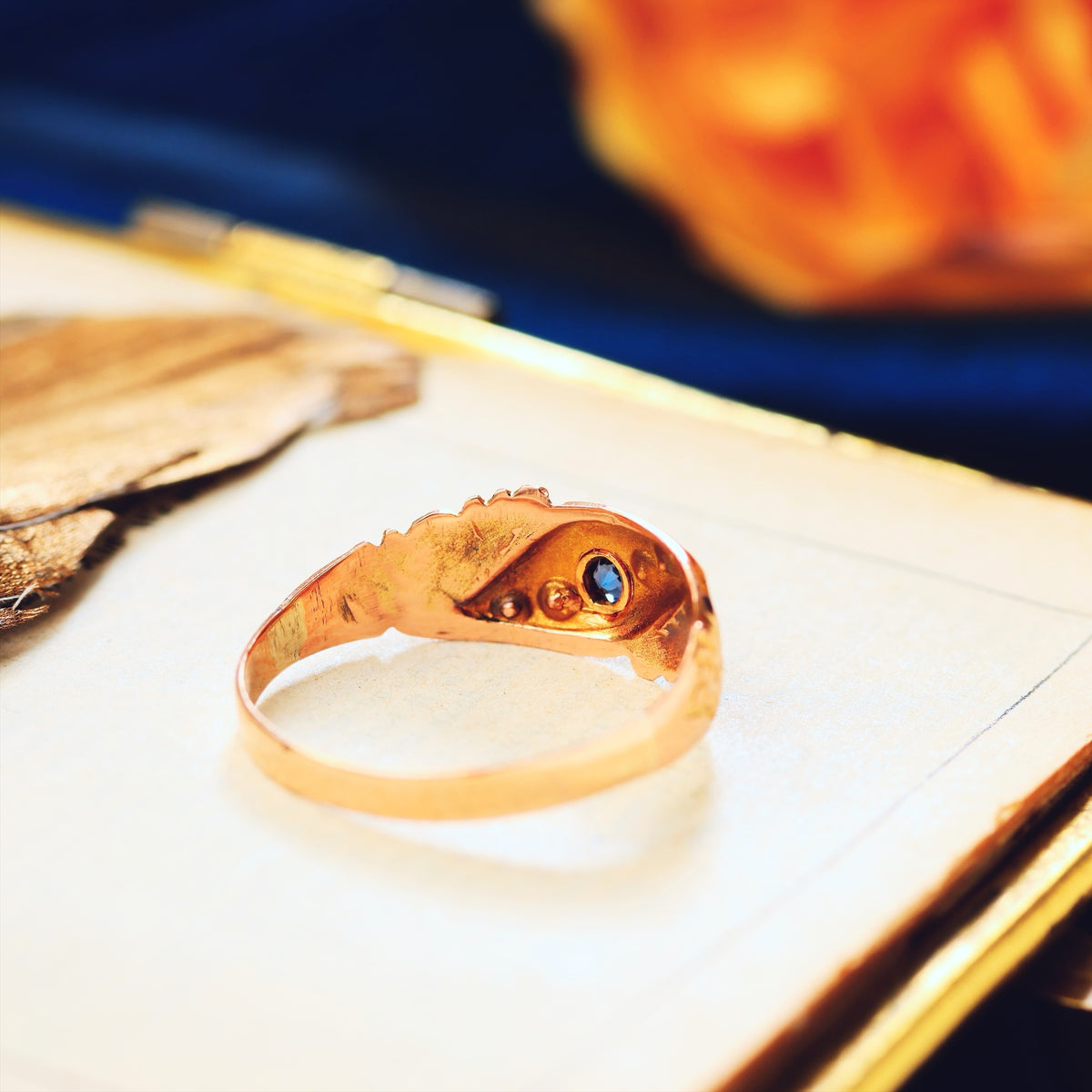 Date 1900 Sapphire & Seed Pearl Gypsy Ring