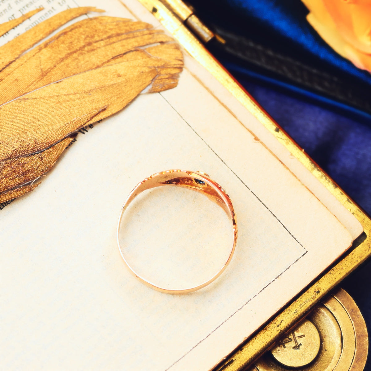 Date 1900 Sapphire & Seed Pearl Gypsy Ring