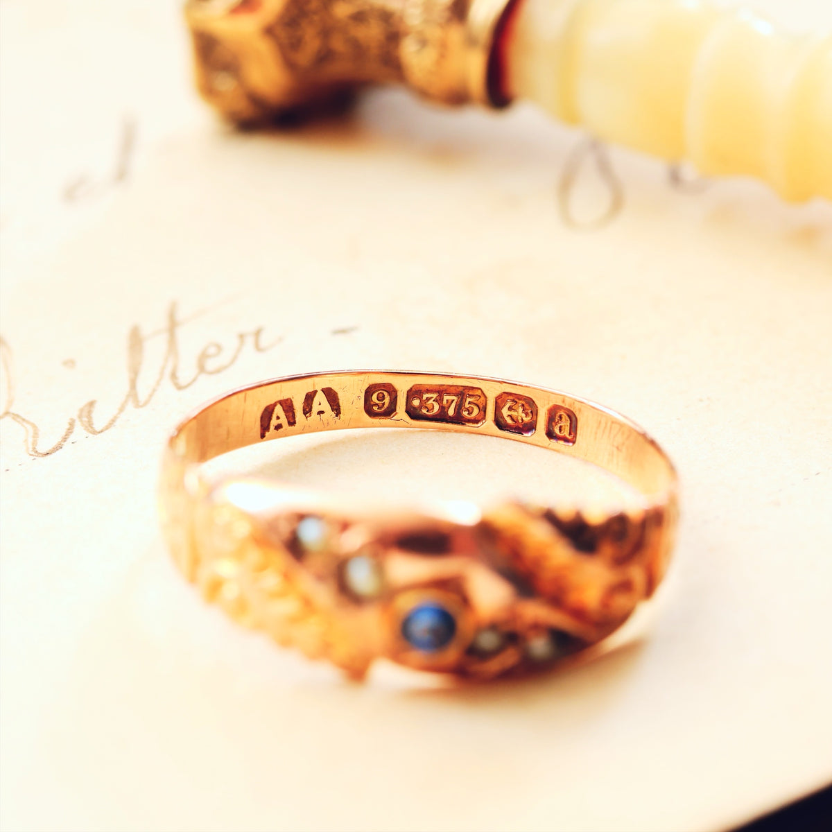Date 1900 Sapphire & Seed Pearl Gypsy Ring