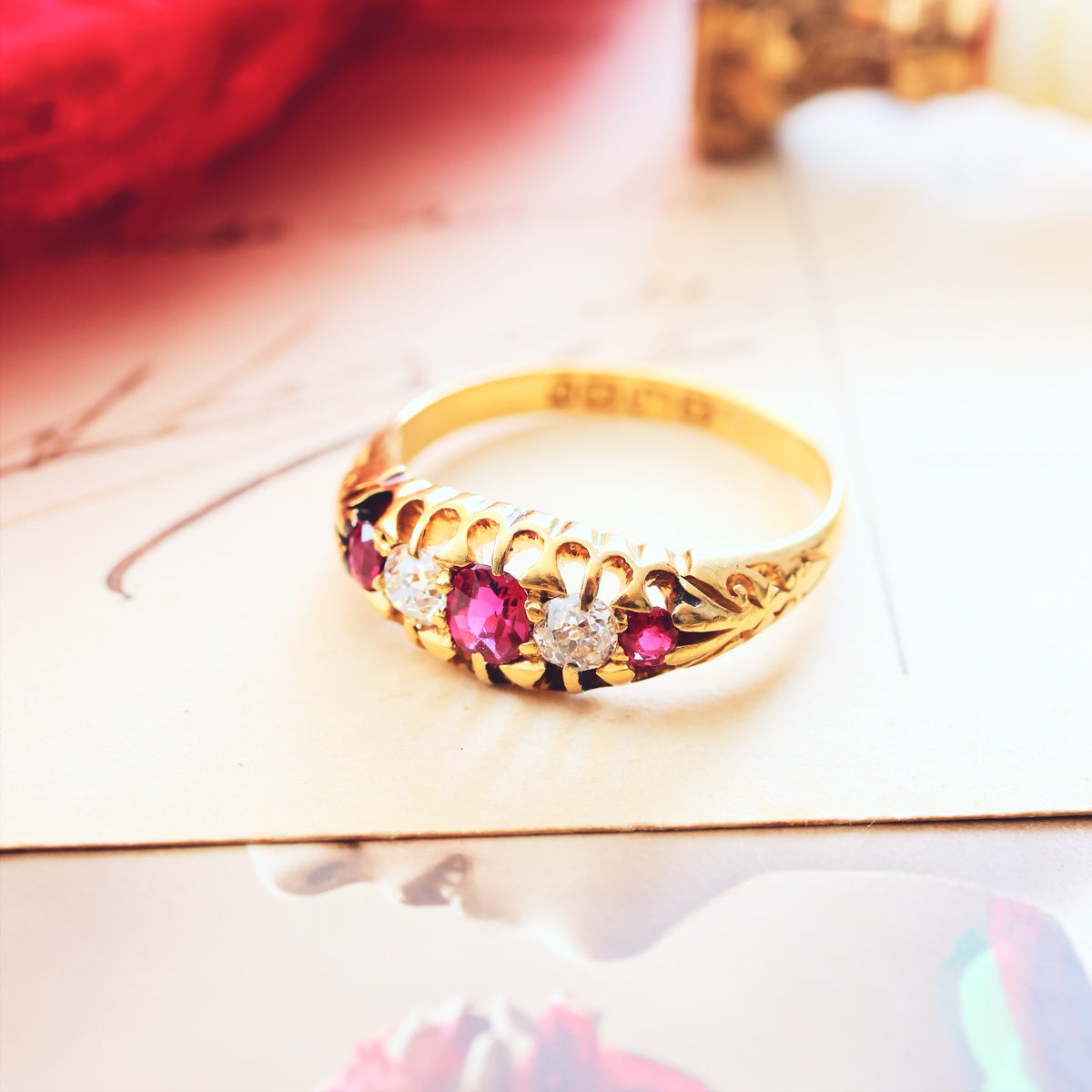Antique Date 1901 Ruby & Diamond Engagement Ring