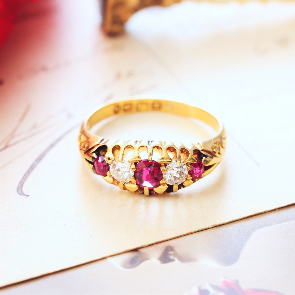Antique Date 1901 Ruby & Diamond Engagement Ring