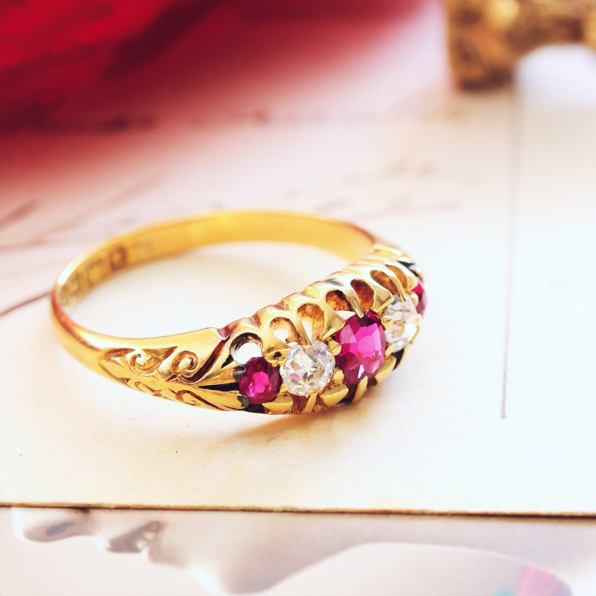 Antique Date 1901 Ruby & Diamond Engagement Ring
