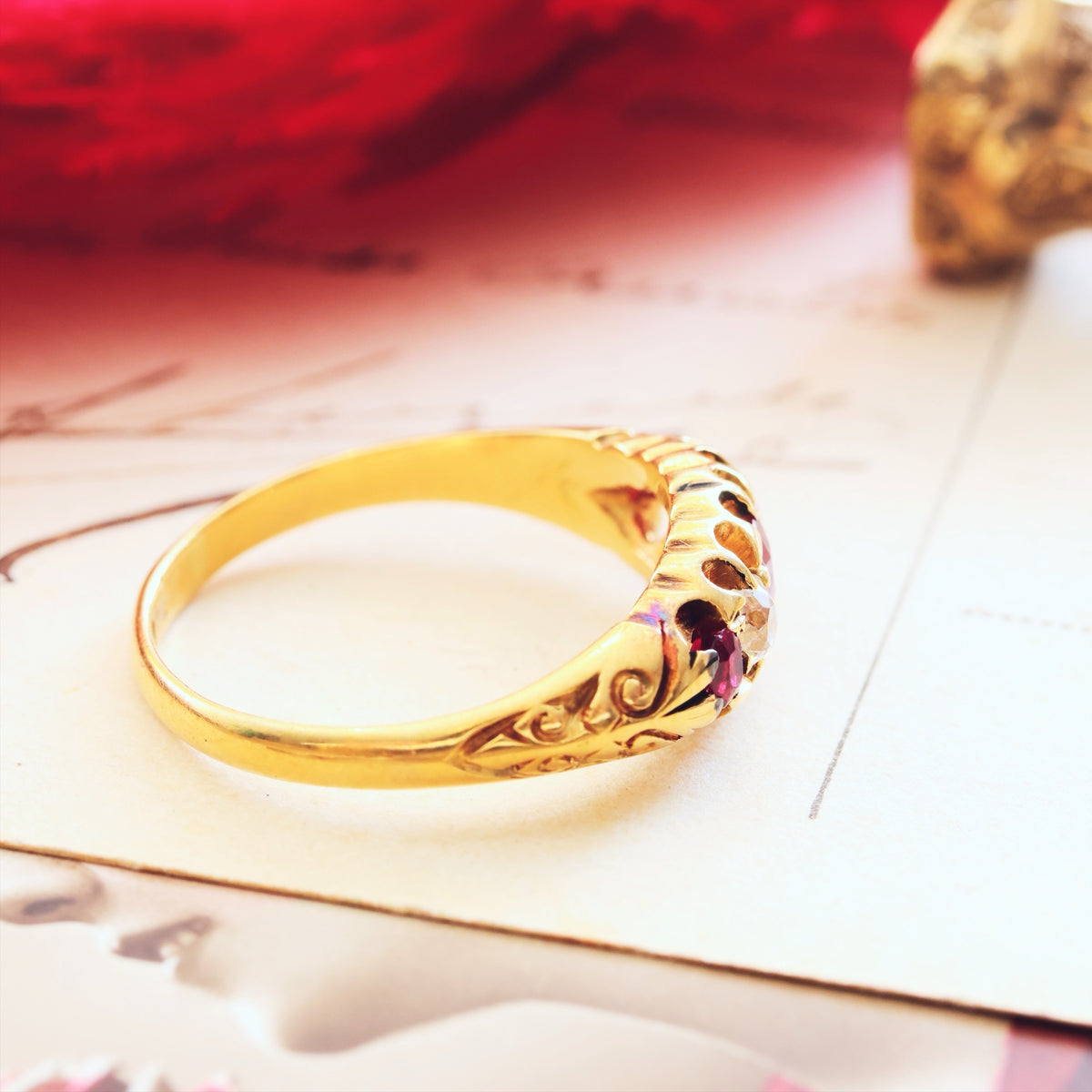 Antique Date 1901 Ruby & Diamond Engagement Ring