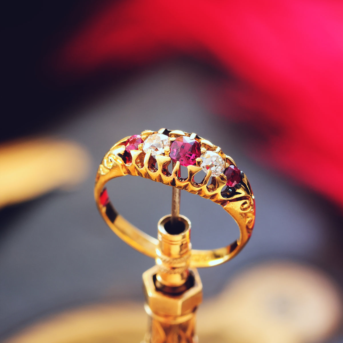 Antique Date 1901 Ruby & Diamond Engagement Ring