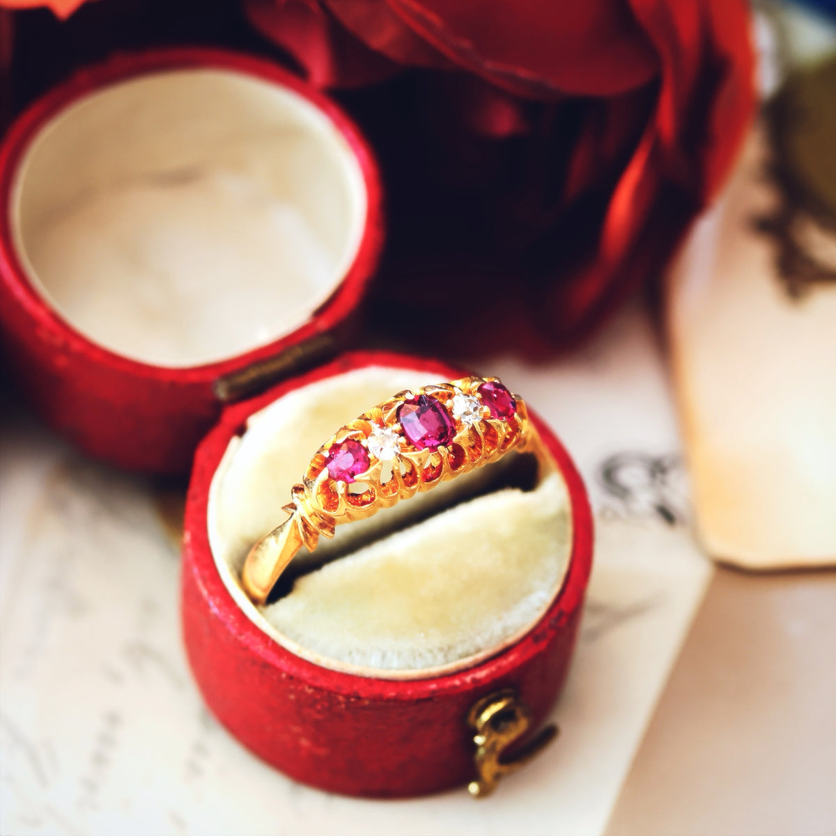Beautiful Date 1902 Ruby & Diamond Engagement Ring