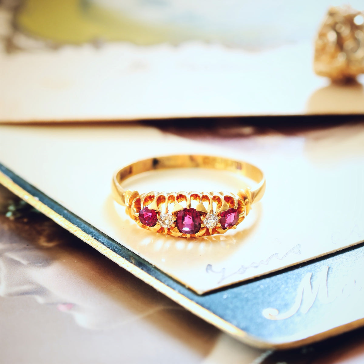 Beautiful Date 1902 Ruby & Diamond Engagement Ring