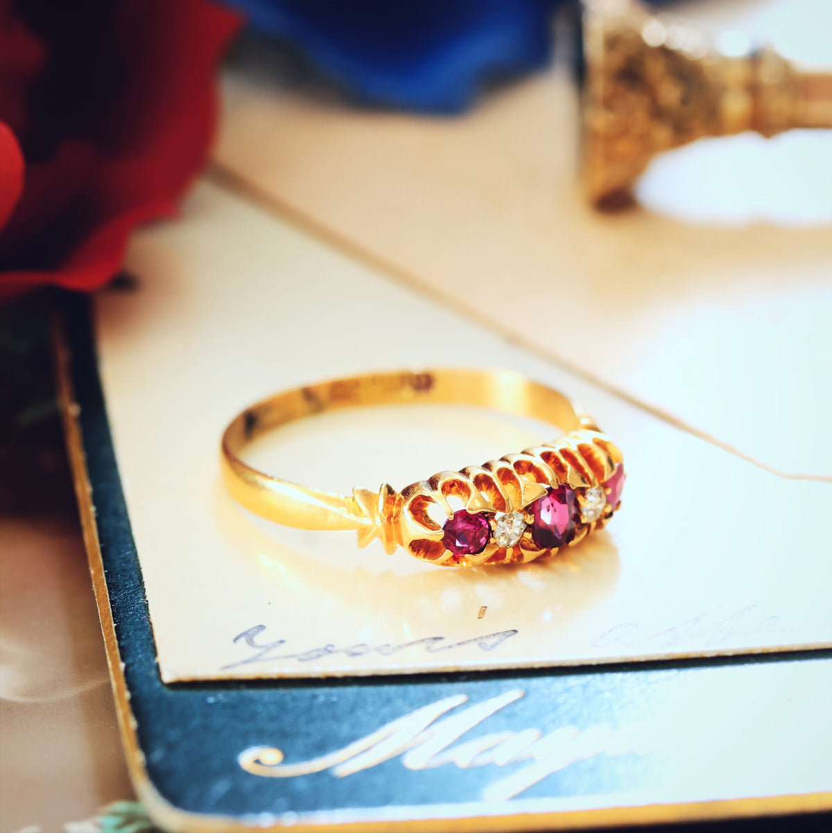 Beautiful Date 1902 Ruby & Diamond Engagement Ring