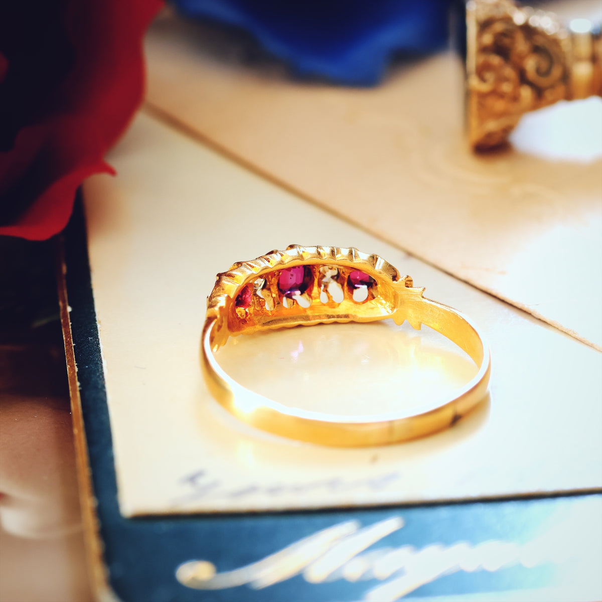 Beautiful Date 1902 Ruby & Diamond Engagement Ring