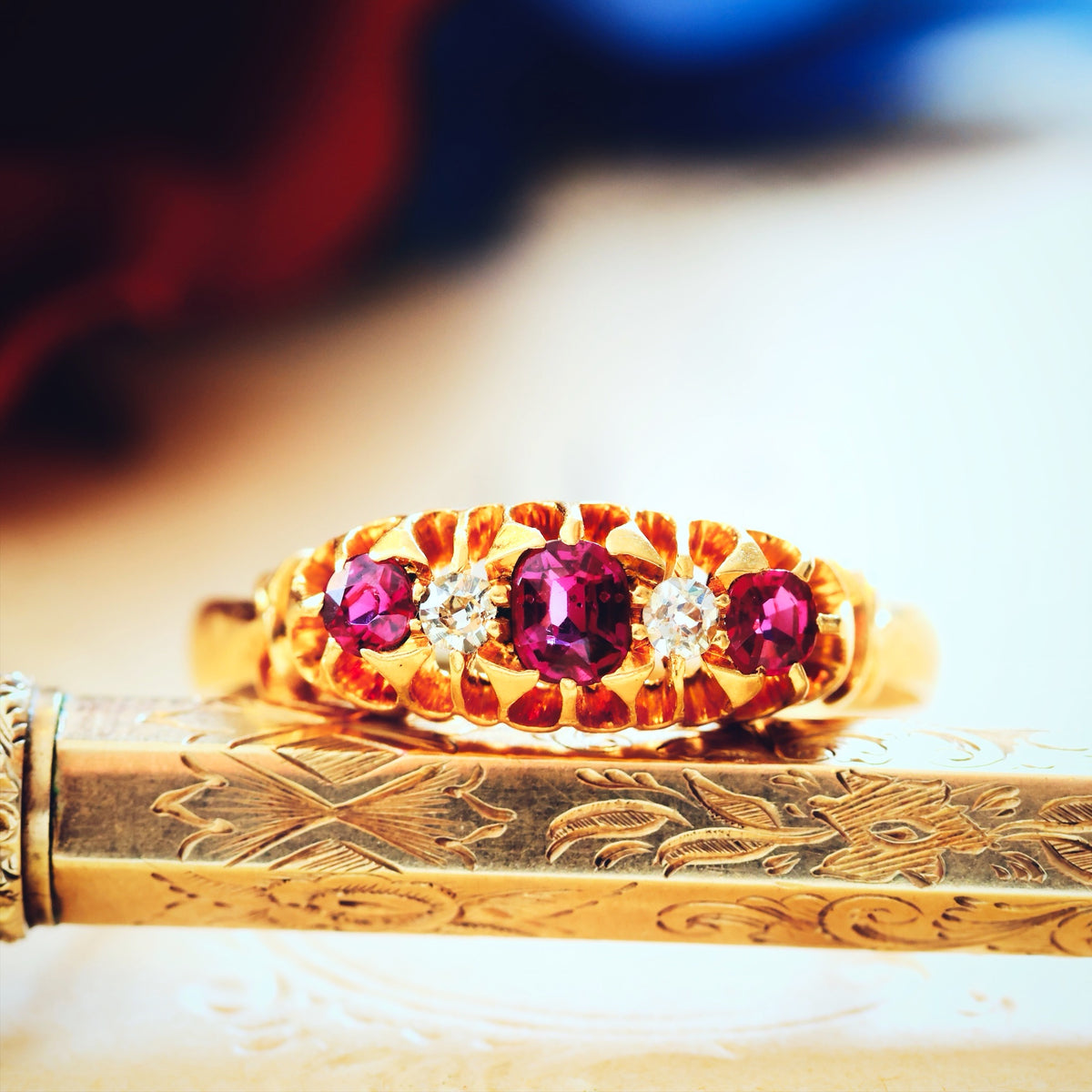 Beautiful Date 1902 Ruby & Diamond Engagement Ring