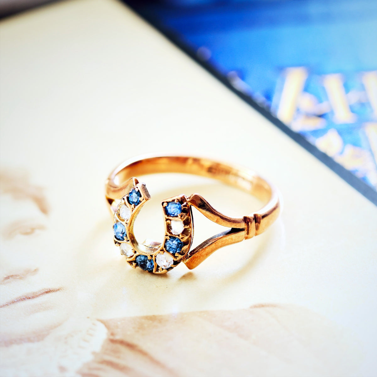 Antique Date 1902 Sapphire & Diamond Lucky Horseshoe Ring