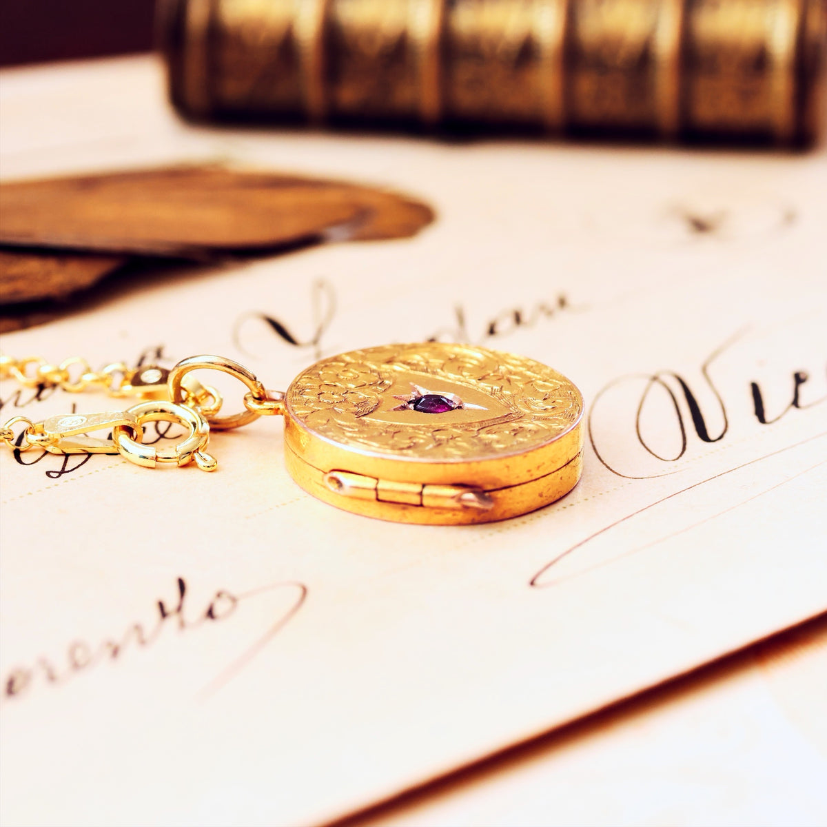 Once Beloved Date 1903 15ct Gold Ruby Locket