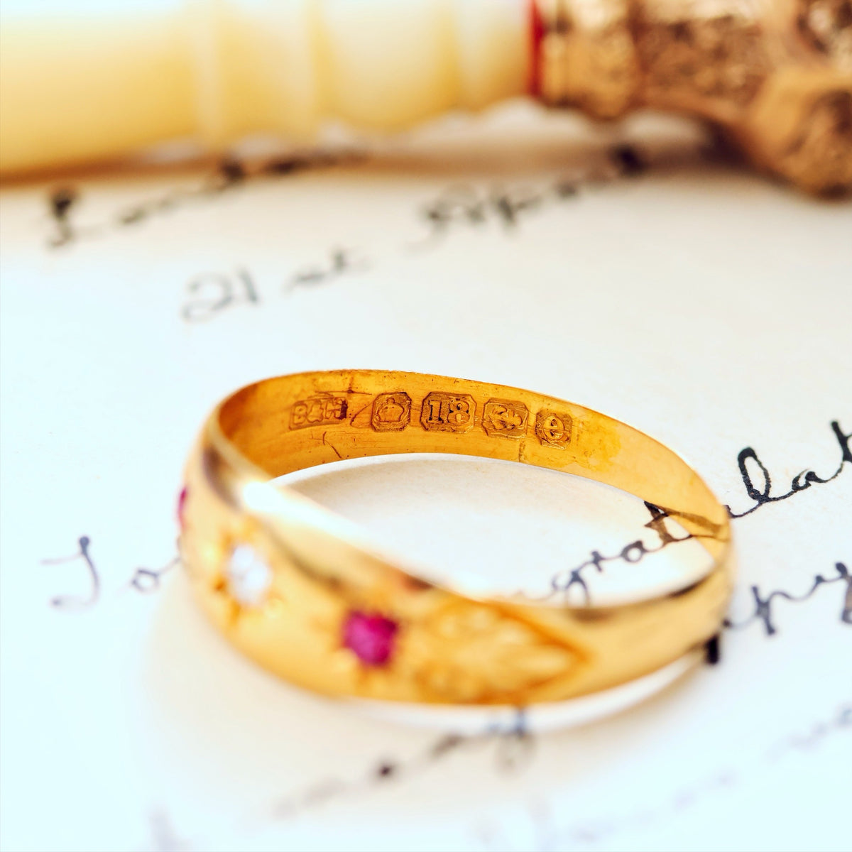 Antique Date 1904 Gypsy Set Ruby & Diamond Ring