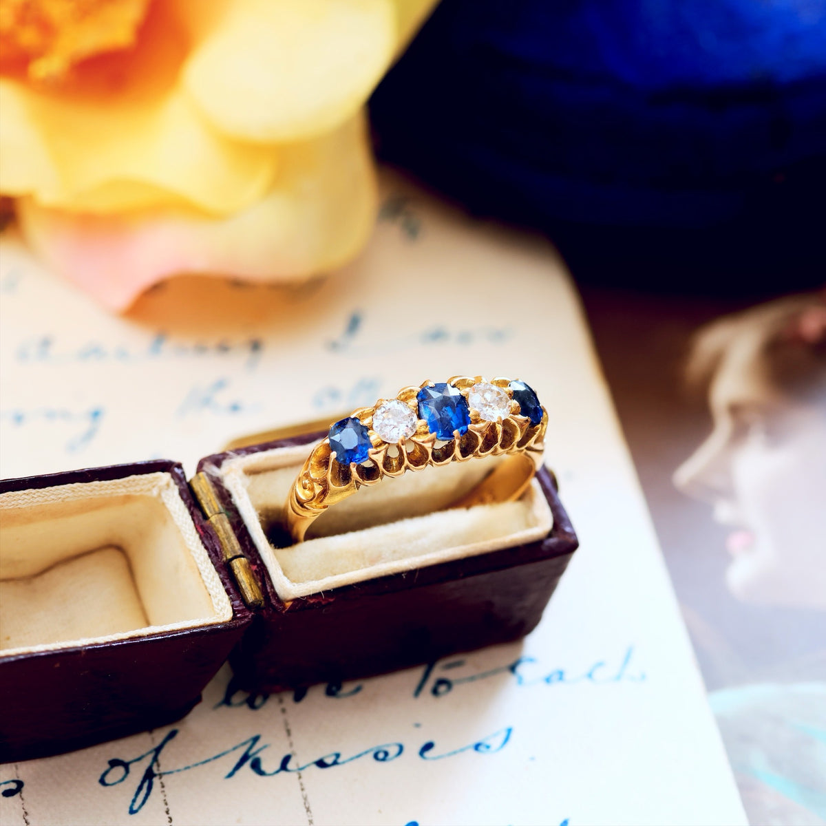 Antique Date 1904 Sapphire & Diamond Engagement Ring