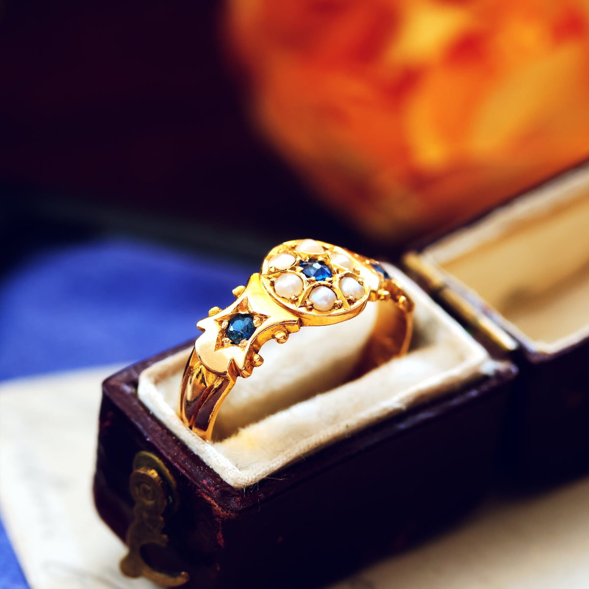 Date 1906 Sapphire & Seed Pearl Gypsy Ring
