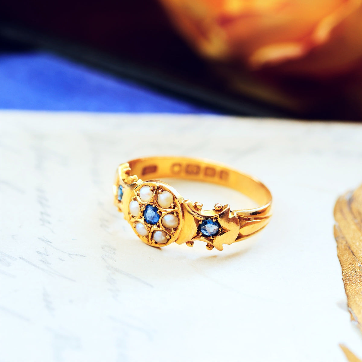 Date 1906 Sapphire & Seed Pearl Gypsy Ring