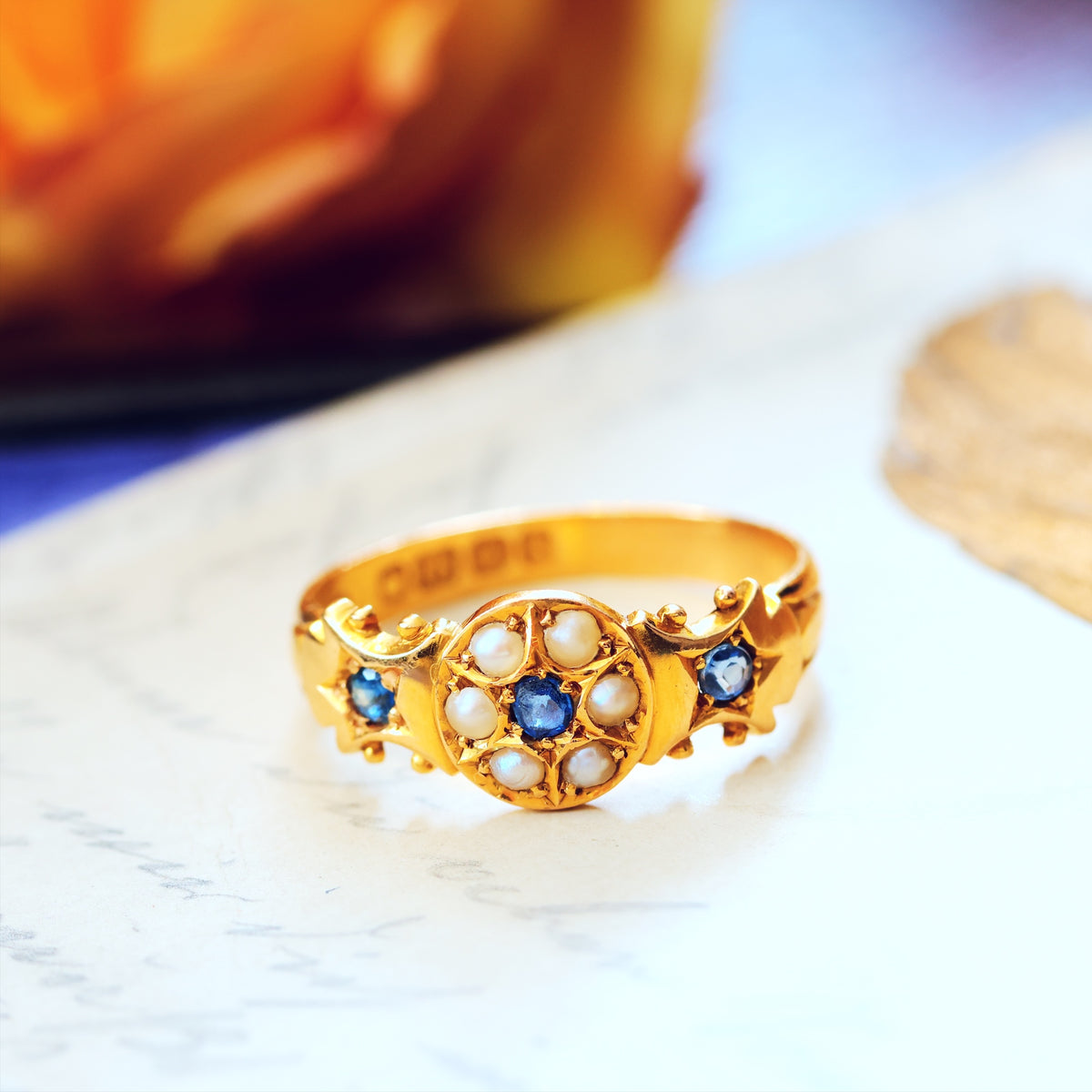 Date 1906 Sapphire & Seed Pearl Gypsy Ring
