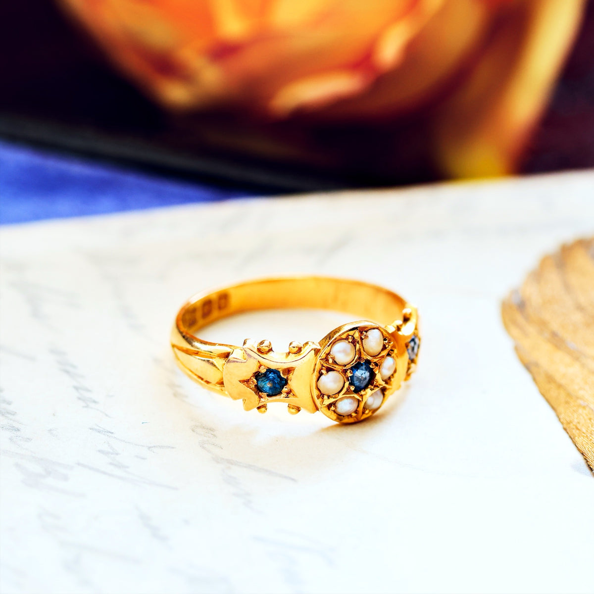 Date 1906 Sapphire & Seed Pearl Gypsy Ring