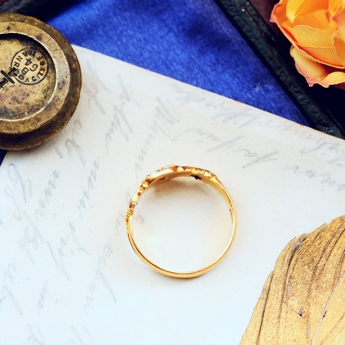 Date 1906 Sapphire & Seed Pearl Gypsy Ring