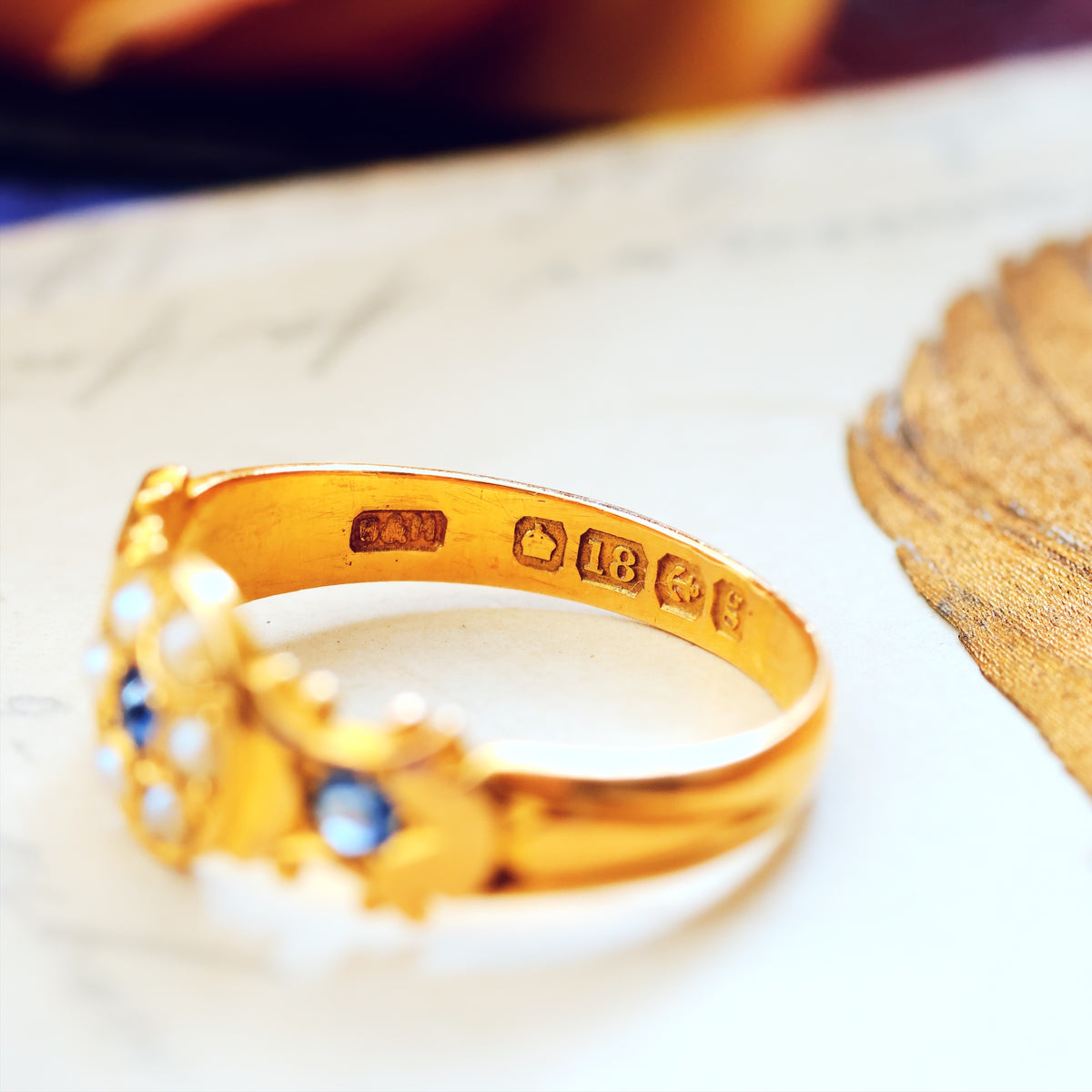 Date 1906 Sapphire & Seed Pearl Gypsy Ring