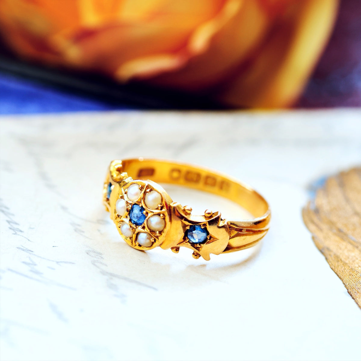 Date 1906 Sapphire & Seed Pearl Gypsy Ring