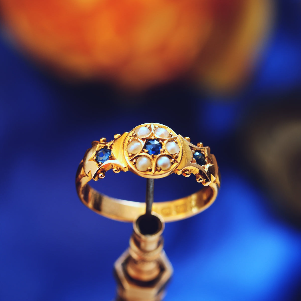 Date 1906 Sapphire & Seed Pearl Gypsy Ring