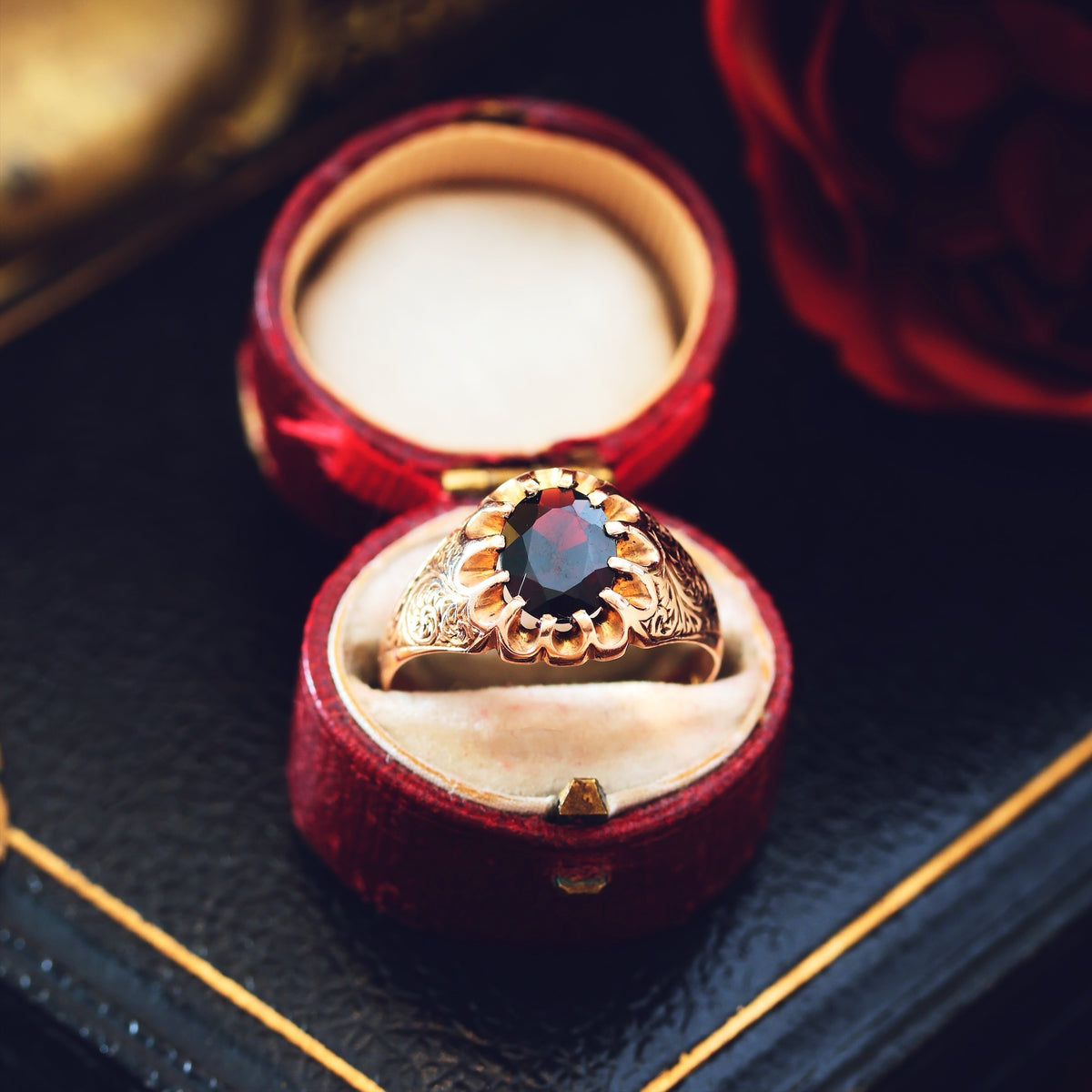 Antique Date 1908 9ct Garnet Statement Ring