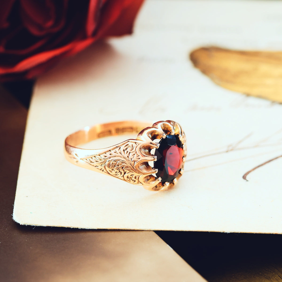 Antique Date 1908 Arts & Crafts Garnet Ring