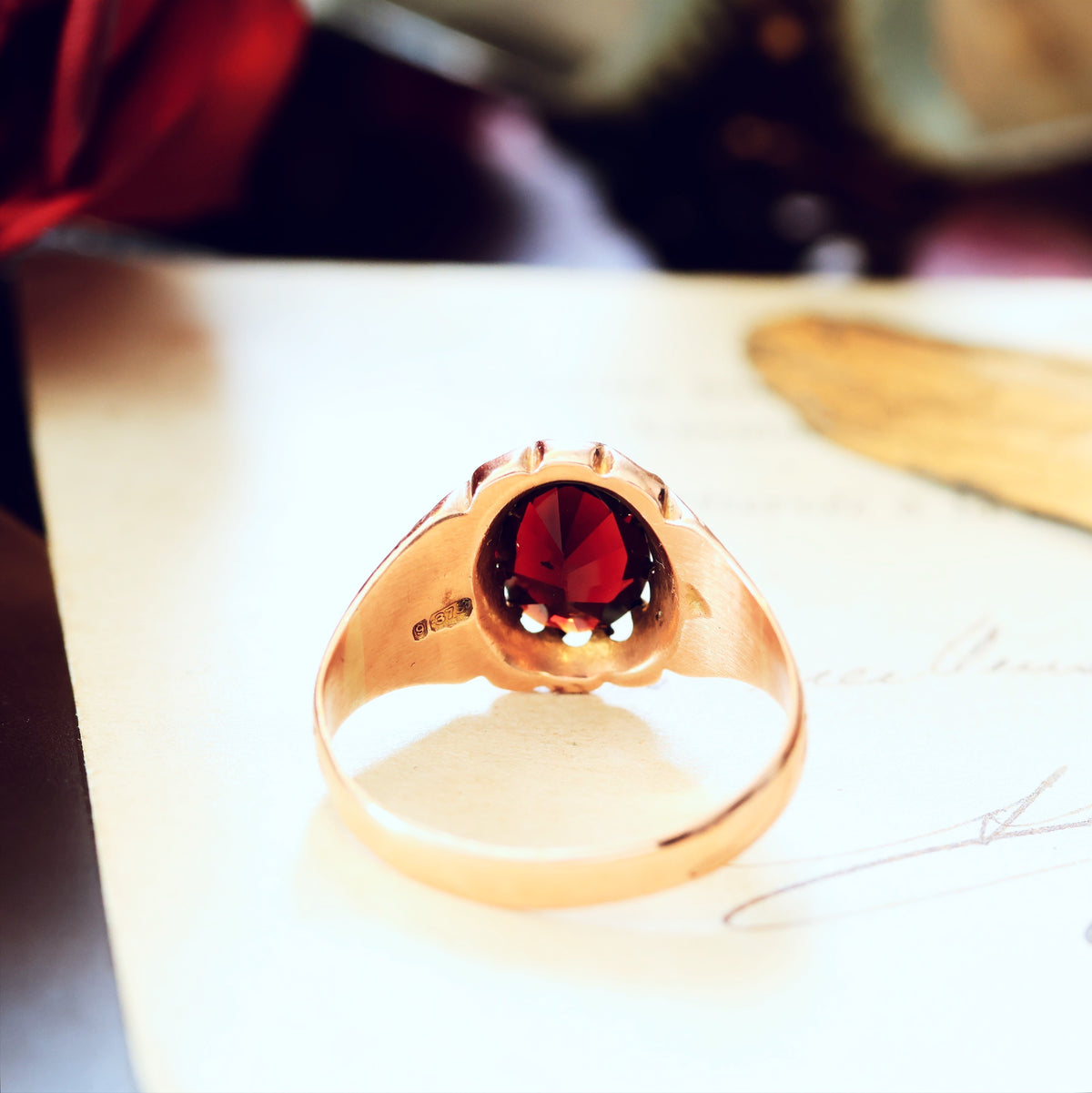 Antique Date 1908 Arts & Crafts Garnet Ring